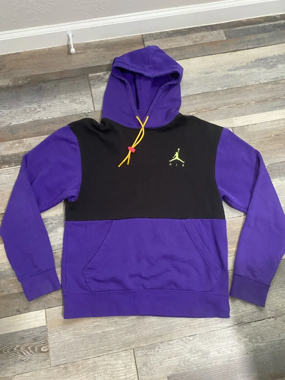 Jordan Colorblock Crewneck Hoodie in Purple, Black & Yellow